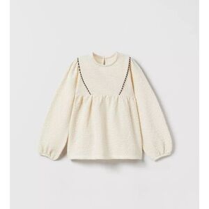 Zara Cream Textured Long Sleeve Top